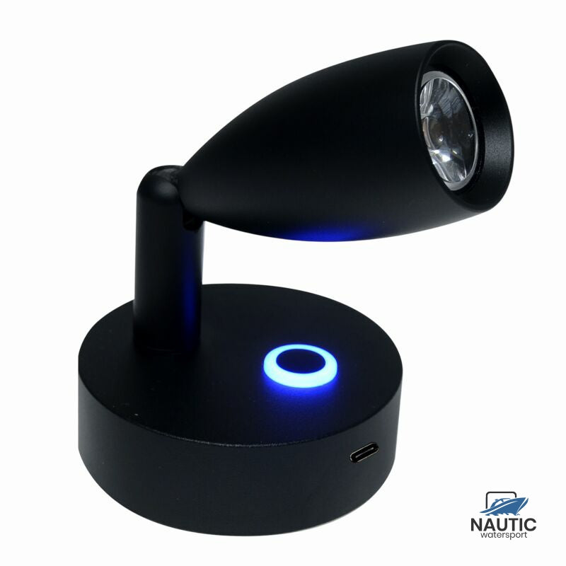 Talamex Led wandlamp Surya 10-30V zwart dimbaar met USB-C snellader