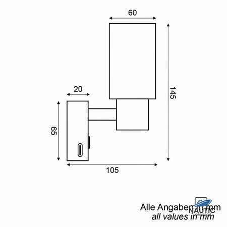 Talamex Led wandlamp Girare 10-30V dimbaar met USB-C snellader