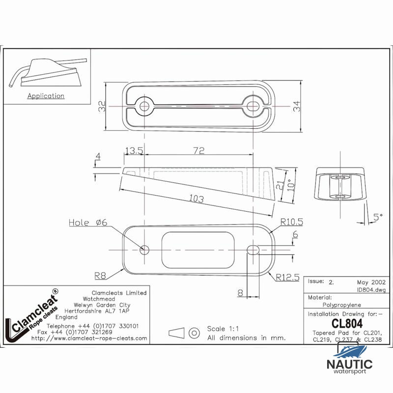 Clamcleat CL804/R tape pad voor CL201, CL219, CL237, CL238
