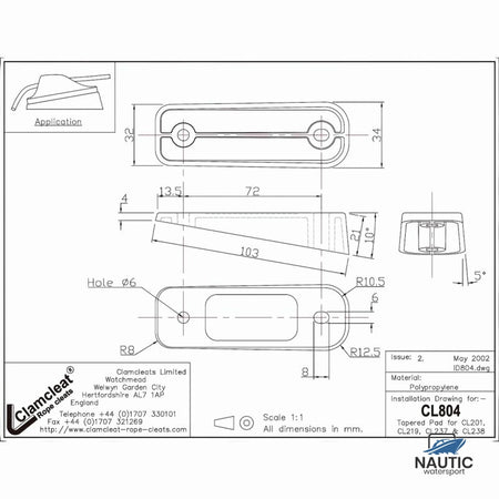 Clamcleat CL804/R tape pad voor CL201, CL219, CL237, CL238