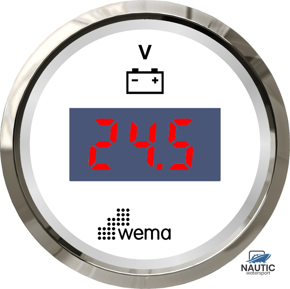 Voltmeter der Silberserie, LED, 12 V, weiß
