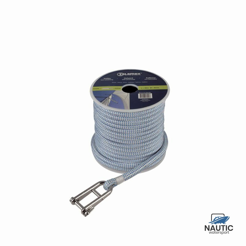 Talamex Vallijn met valsluiting wit/blauw 8mm 30m