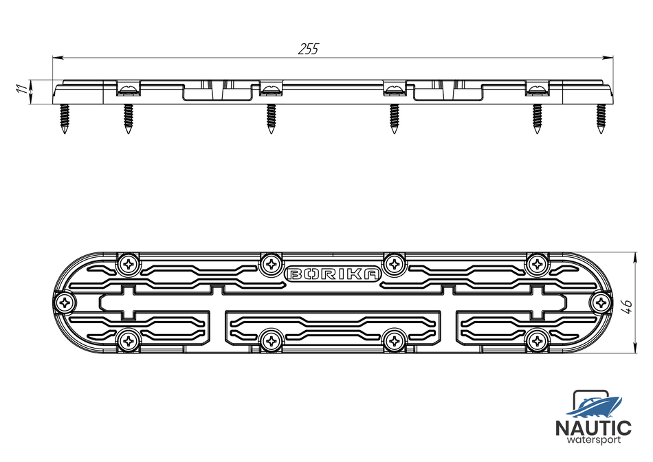 Borika track voor t-bolt montage 255mm