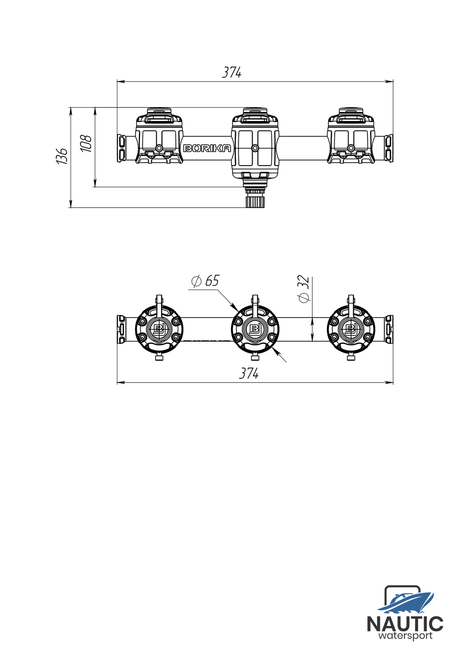 Borika ronde rail met 3 montage voeten 350mm