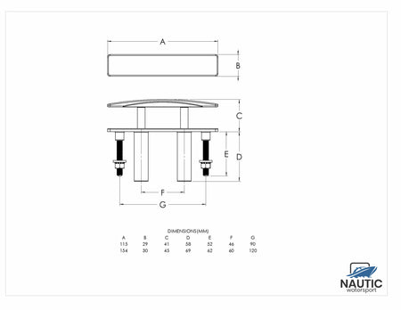 Talamex Kikker Solent flush met boutmontage rvs 154mm
