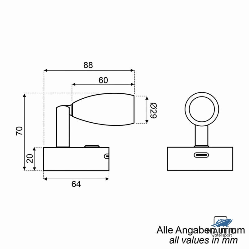 Talamex Led wandlamp Surya 10-30V zwart dimbaar met USB-C snellader