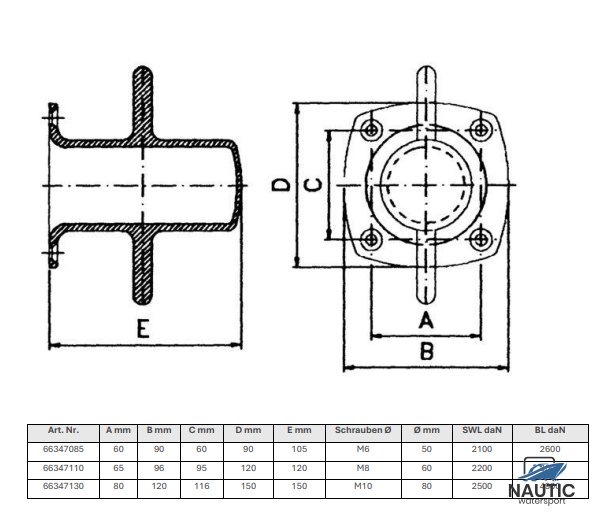 Poller aus Edelstahl, 90 x 90 x 105 mm