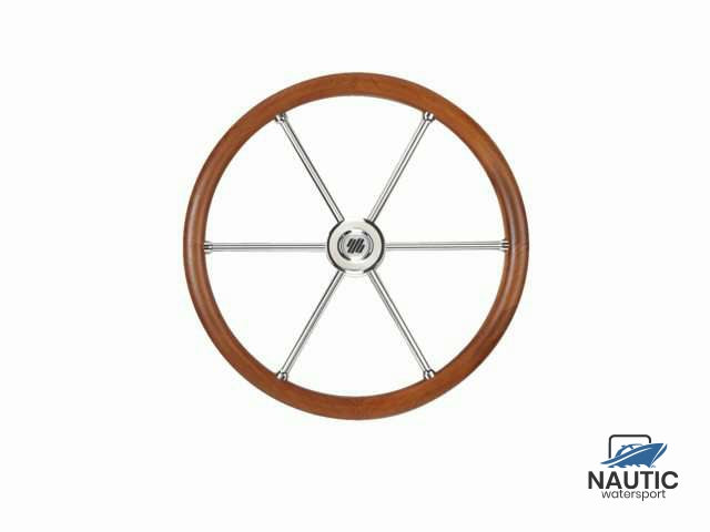 # V85 stuurwiel rvs/teak 6-spaaks