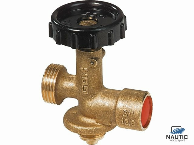 Gashahn für Campinggas x DIN mit Druckbegrenzungsventil