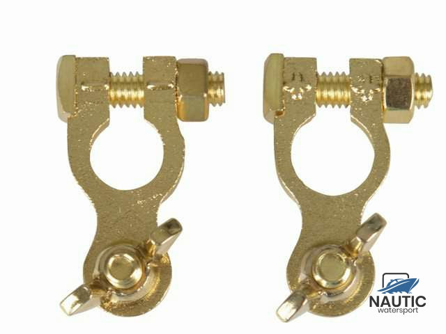 Talamex Accuklemmenset koper verguld met vleugelmoer + & -