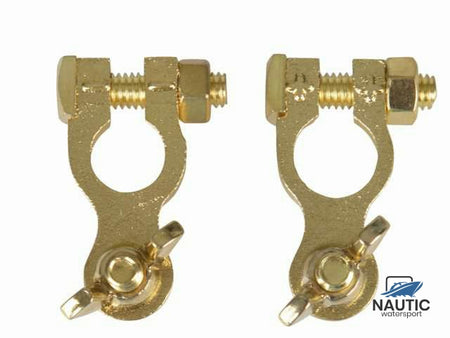 Talamex Accuklemmenset koper verguld met vleugelmoer + & -