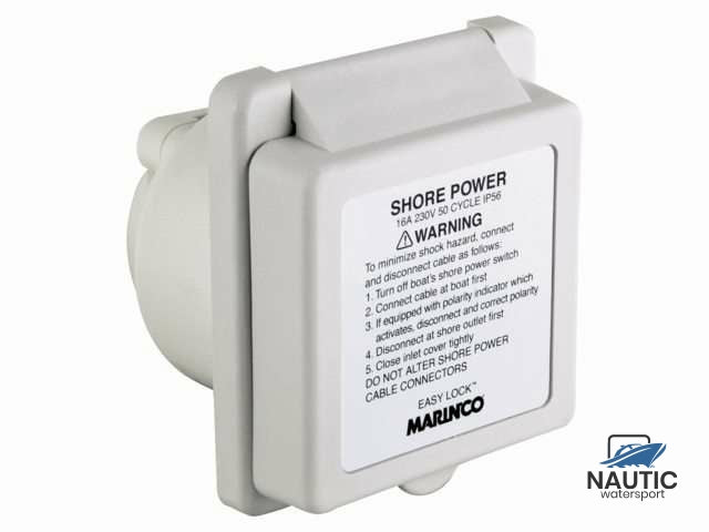 Marinco 16A Inlet Easy Lock with Warning Label 230V