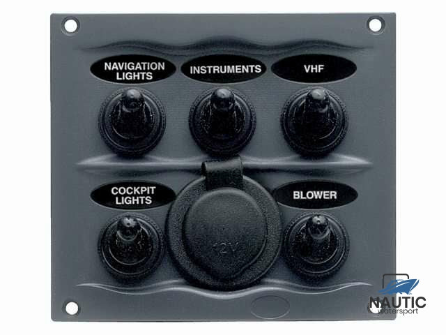 BEP Schakelpaneel 5 schakelaars & 12V stopcontact