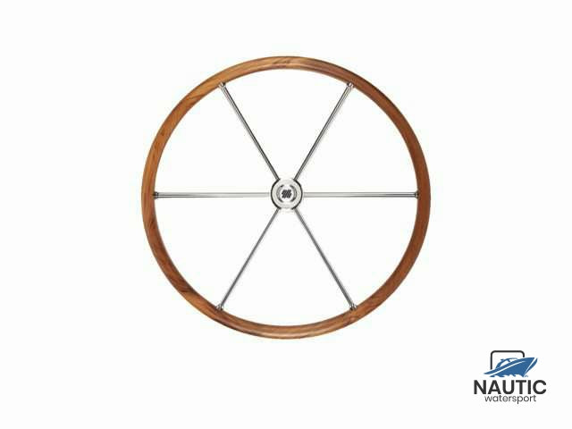 #V86 stuurwiel teak/rvs 6-spaaks 700mm