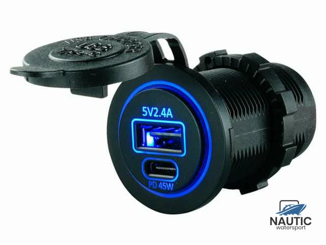 USB stopcontact 1x USB-A 2.4A en 1x USB-C PD 45W snellader