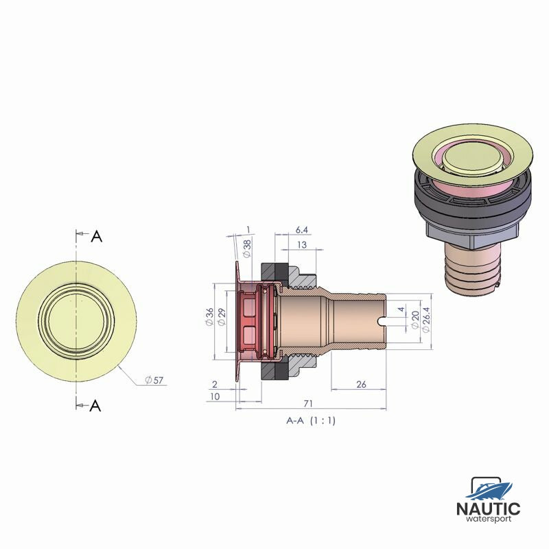 Talamex Dek/kuip doorvoer recht rvs/acetal