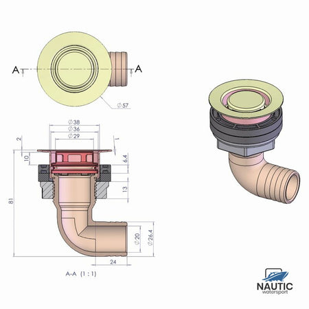 Talamex Dek/kuip doorvoer haaks rvs/acetal